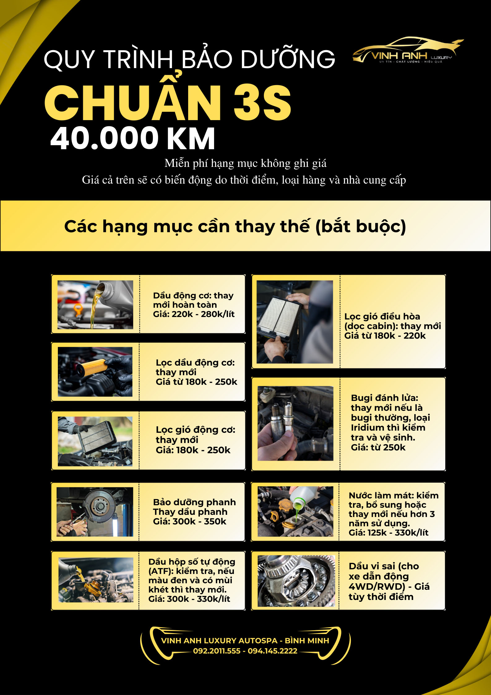 Quy trình bảo dưỡng ô tô 40.000km chuẩn 3S Autospa Vinh Anh Luxury.